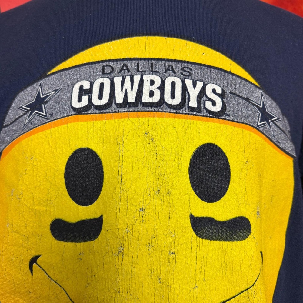 Vintage 90s Dallas Cowboys NFL Smiley Face Cliff Engle Sweatshirt Sz Large - Picture 2 of 6